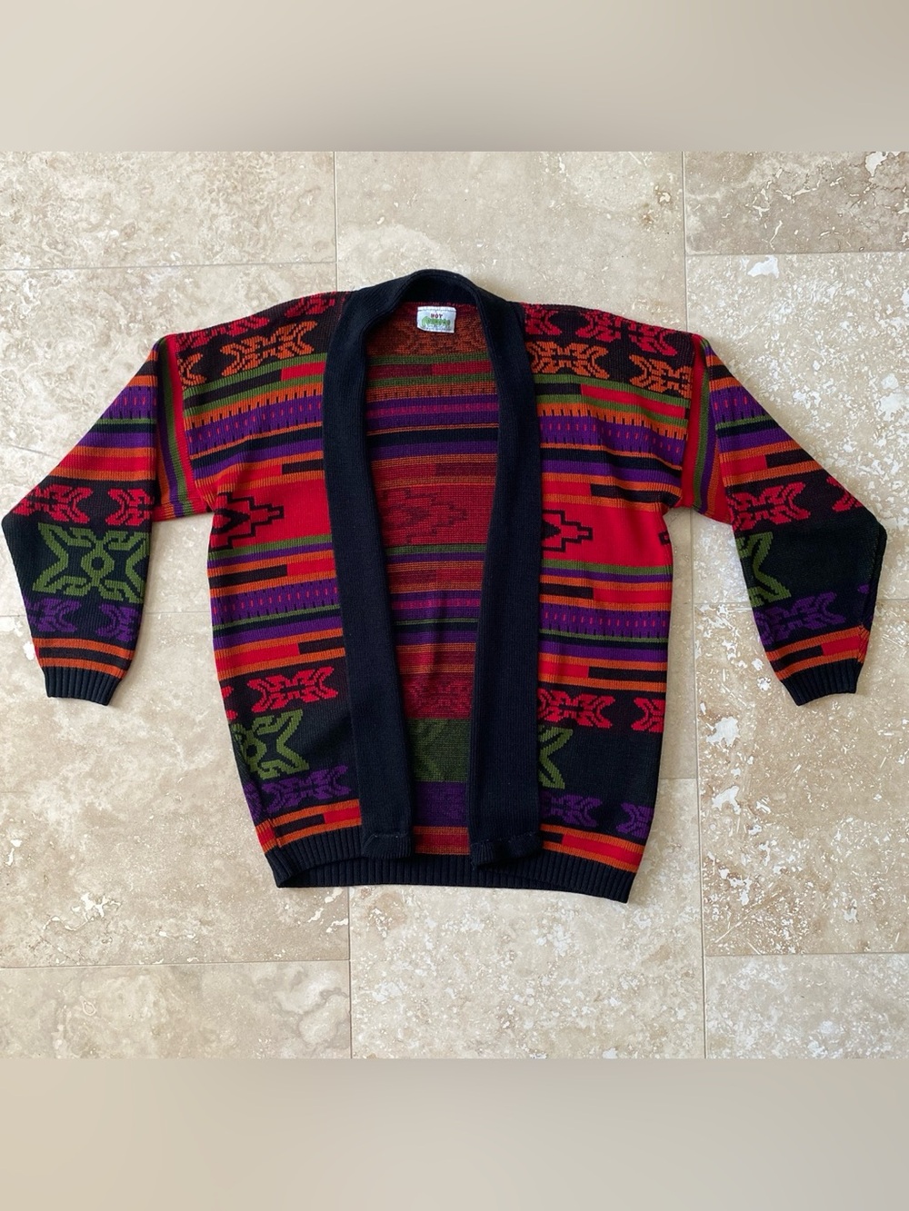 Vintage 80s-90s Aztec Southwestern Knit oversized comfy cardigan XS-L